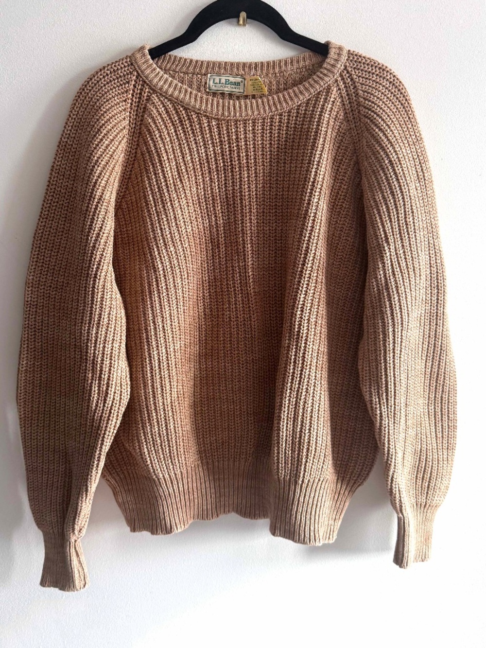Vintage 80s 90s L.L.Bean Shaker Knit Cotton Sweater XL Made USA Brown